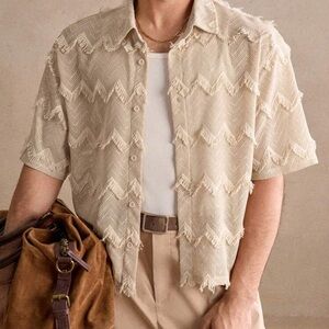 Stylish Beige Chevron Fringe Shirt